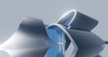 Futuristic architecture background exterior of curved building 3d render