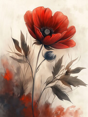 red poppy flower watercolor