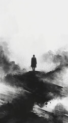 silhouette of a person in the mountains