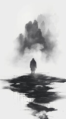 silhouette of a person in the mountains