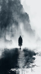 silhouette of a person in the mountains