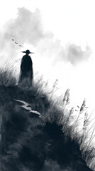 silhouette of a person in the mountains