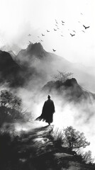 silhouette of a person in the mountains