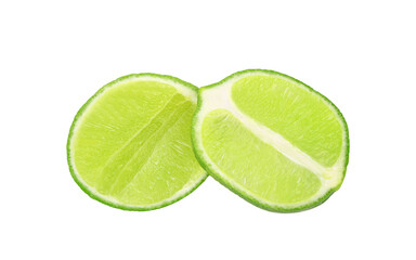 Slices of fresh lime fruit isolated on transparent background. PNG