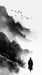 silhouette of a man walking on the beach