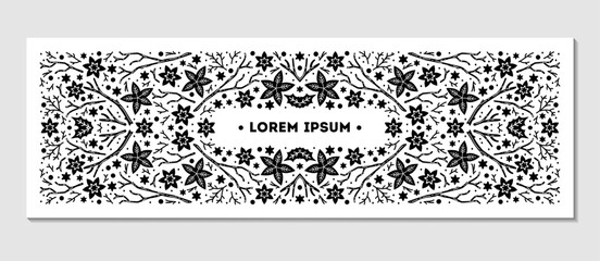Luxury Christmas frame, abstract sketch winter floral design templates for xmas products. Geometric monochrome square, holly silver backgrounds with fir tree. Use for package, branding, decoration, - 787478447
