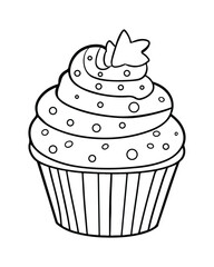 
Cute Kawaii cupcake coloring Pages, Cupcake illustration, cupcake black and white,  cupcake flat design, cake vector art.