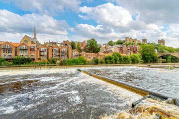The skyline of the city of Durham England, famous for it's cathedral, castle and university, with...