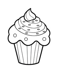 
Cute Kawaii cupcake coloring Pages, Cupcake illustration, cupcake black and white,  cupcake flat design, cake vector art.