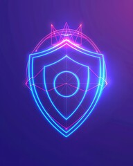 Naklejka premium A logo depicting a shield and data security symbol against a purpleblue gradient background in a futuristic, minimalist style using bright colors and vector graphics The shield is depicted in an abstr