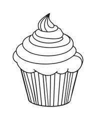 
Cute Kawaii cupcake coloring Pages, Cupcake illustration, cupcake black and white,  cupcake flat design, cake vector art.
