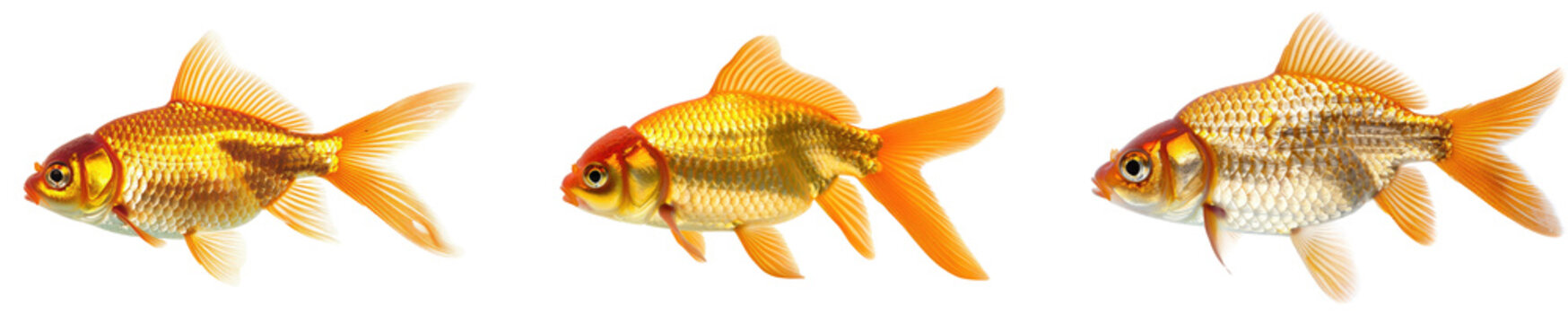 Collection of goldfish carassius auratus cutout png isolated on white or transparent background