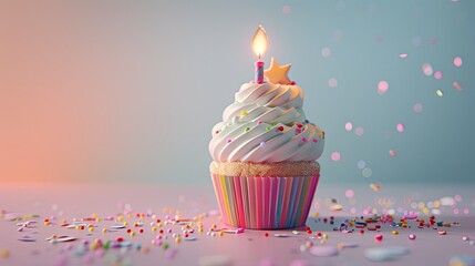 Whimsical Birthday Cupcake with a Twinkling Candle