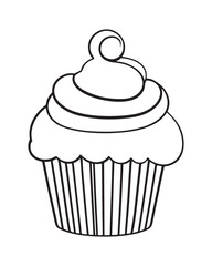 
Cute Kawaii cupcake coloring Pages, Cupcake illustration, cupcake black and white,  cupcake flat design, cake vector art.
