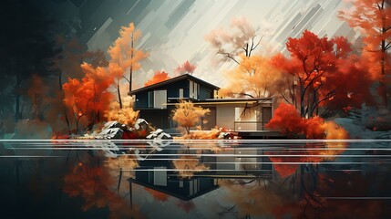 an image where an AI painter uses generative art to blur the boundaries between the house and the...