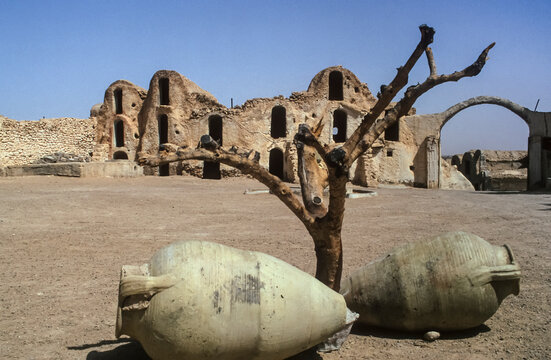 Old buildings in the dessert of Tunisia in the year 1991.