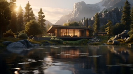an image of a house that blends seamlessly with the natural environment, as AI-generated elements...