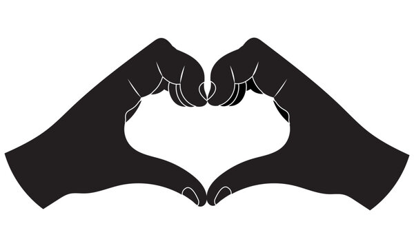 Silhouette of two Hands in the shape of a heart isolated on a transparent white background