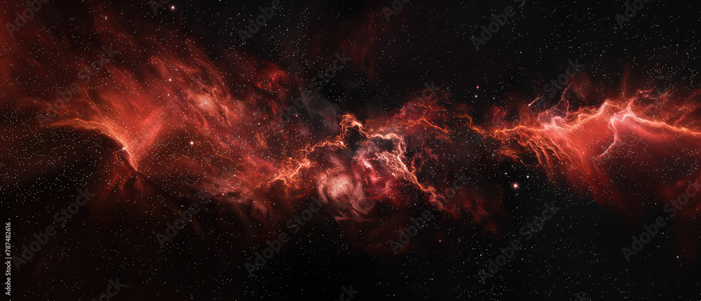 Wall mural fiery red space nebula with sparkling stars