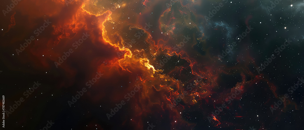Wall mural fiery nebulae swirling in deep space cosmos