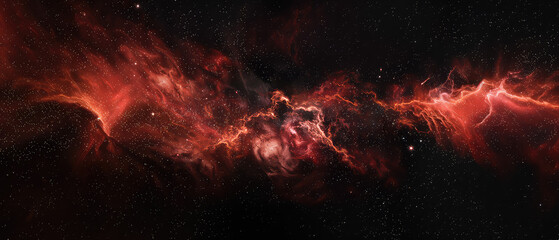 Fiery red space nebula with sparkling stars