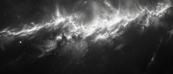 Black and white image of a starry space scene