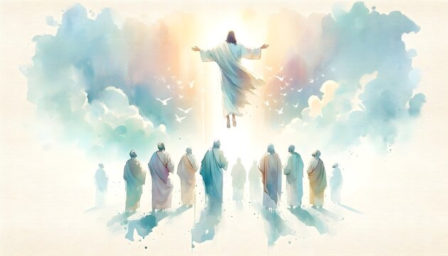Watercolor illustration of the ascension day of jesus christ.