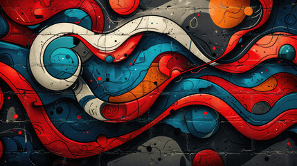 Graffiti style abstract marbled swirls on wall