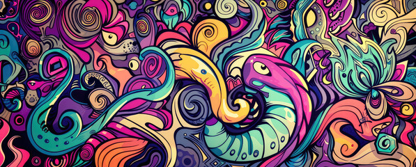 Colorful psychedelic swirls and abstract patterns