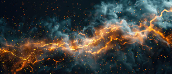 Energetic orange and blue electric sparks - obrazy, fototapety, plakaty