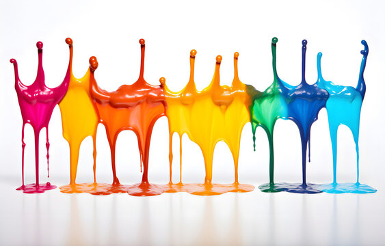 Colorful bright paint splash and drip on light background for ca