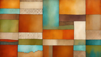 Earthy patterns painted background mixed media art