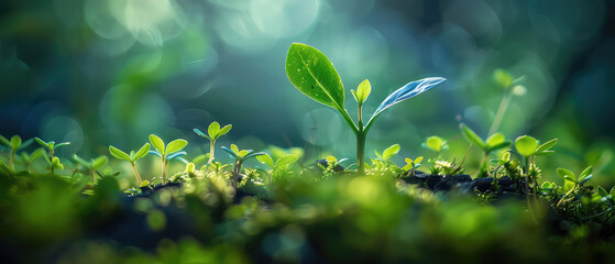 Sprout emerging among green flora