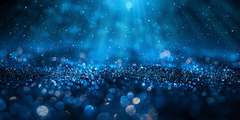  Blue bokeh background with sparkles, perfect for adding a touch of magic to your design projects. - obrazy, fototapety, plakaty