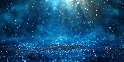 Foto op Canvas Water droplets on a vibrant blue surface, reflecting light, creating a serene and calming atmosphere. © Gfx