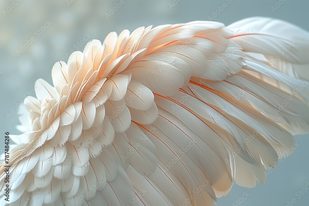 Poster detailed image showcasing the intricate texture and patterns of soft white bird feathers, emphasizin