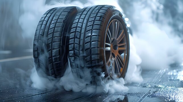 High-Performance Tires In A Smoke Display. Concept Automotive Industry, Tire Technology, Smoke Effects, Performance Testing, Visual Impact