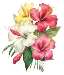 Fototapeta premium PNG Tropical flowers hibiscus drawing sketch.