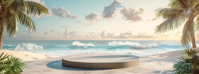 Round Pool Surrounded by Palm Trees on a Beach