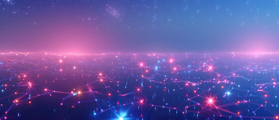 Blue and pink digital stars network panorama