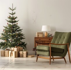 Obraz na płótnie Canvas A Chair and a Christmas Tree in a Room