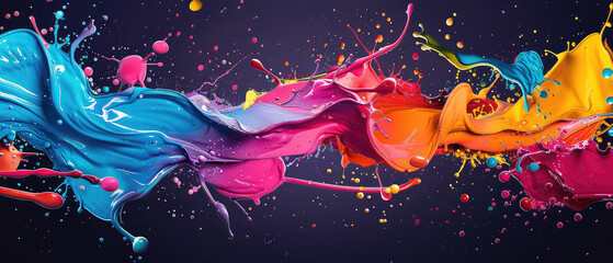 Vibrant splashes of colored paint in motion