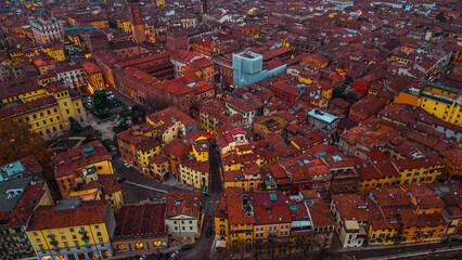 Aerial view of Verona at sunset, Veneto region, Italia. Red tiled roofs. Traditional Italian architecture