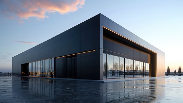 black  modern data center office building with glass facade 