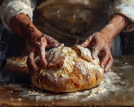 Bakers hands kneading dough for artisan bread, hyper realistic