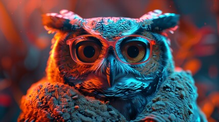 A whimsical scene unfolds as a funny, colorful owl dons cozy warm clothes, bringing a touch of humor and charm to this delightful generative AI artwork-1