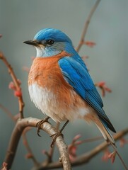 closeup of male blue bird on perch