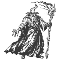 ogre mage or necromancer with magical staff images using Old engraving style - obrazy, fototapety, plakaty