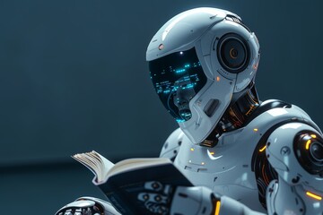 AI robotics depicted with human-like qualities, showcasing the potential fusion of machine and knowledge - obrazy, fototapety, plakaty