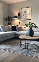 Modern Living Room With White Couch and Coffee Table